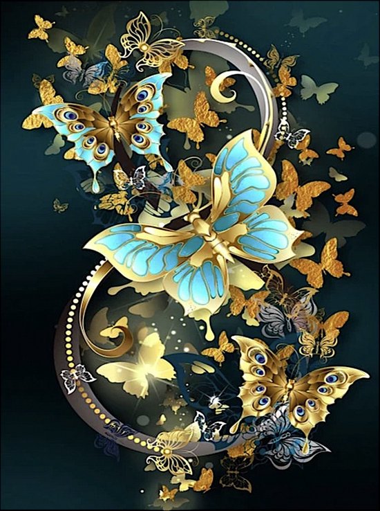 Diamond Painting Blaue und Goldene Schmetterlinge