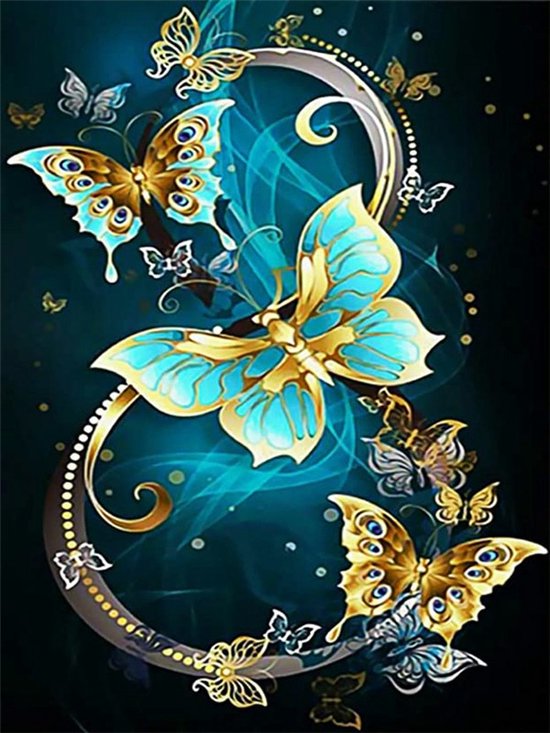 Diamond Painting Goldene und Blaue Schmetterlinge