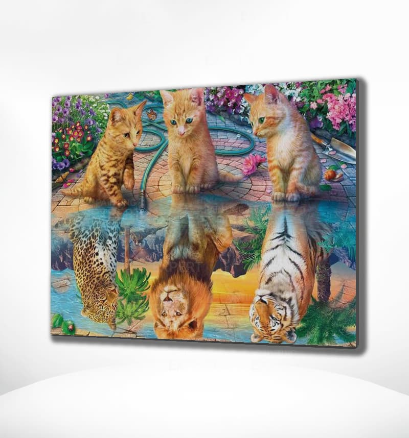 Diamond Painting Kätzchen und Löwen