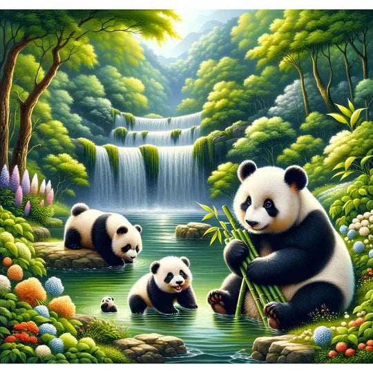 Diamond Painting Pandas am See