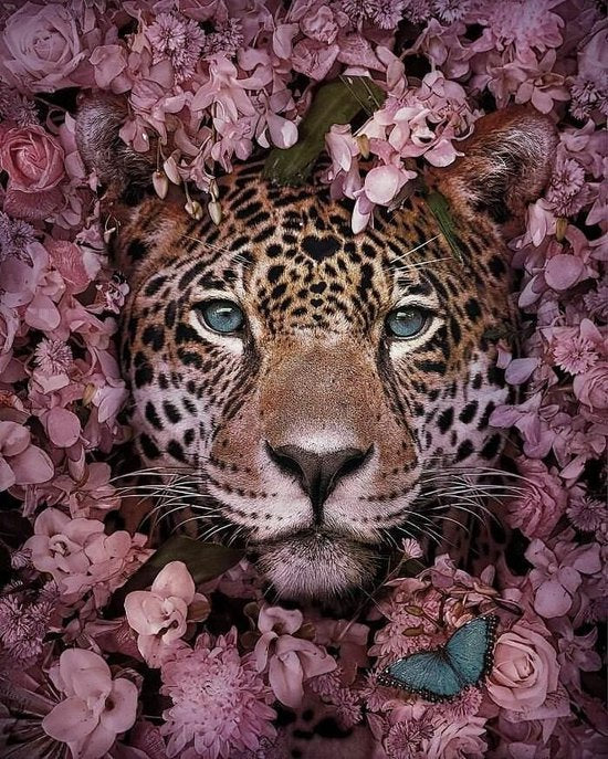 Diamond Painting Tiger mit Blumen