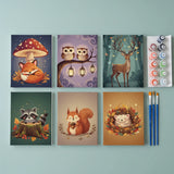 Malen nach Zahlen – 6 Mini-Gemälde - Mondbeleuchtete Waldfreunde