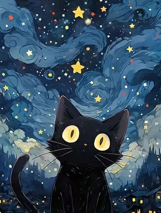 Malen nach Zahlen Katze in der Nacht