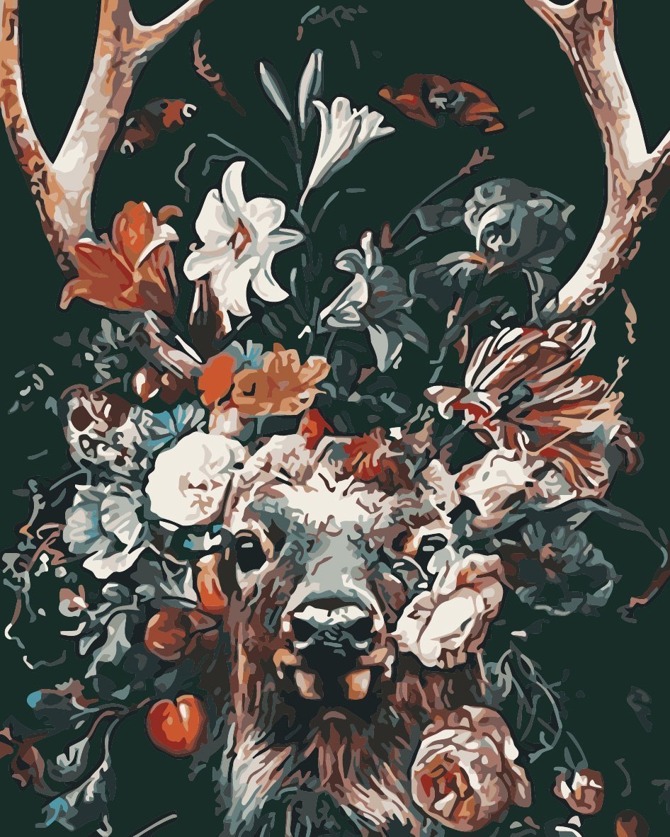Malen nach Zahlen Hirsch mit Blumen