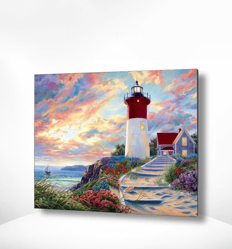 Malen nach Zahlen Leuchtturm Sonnenuntergang