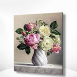 Malen nach Zahlen Rosen in weißer Vase