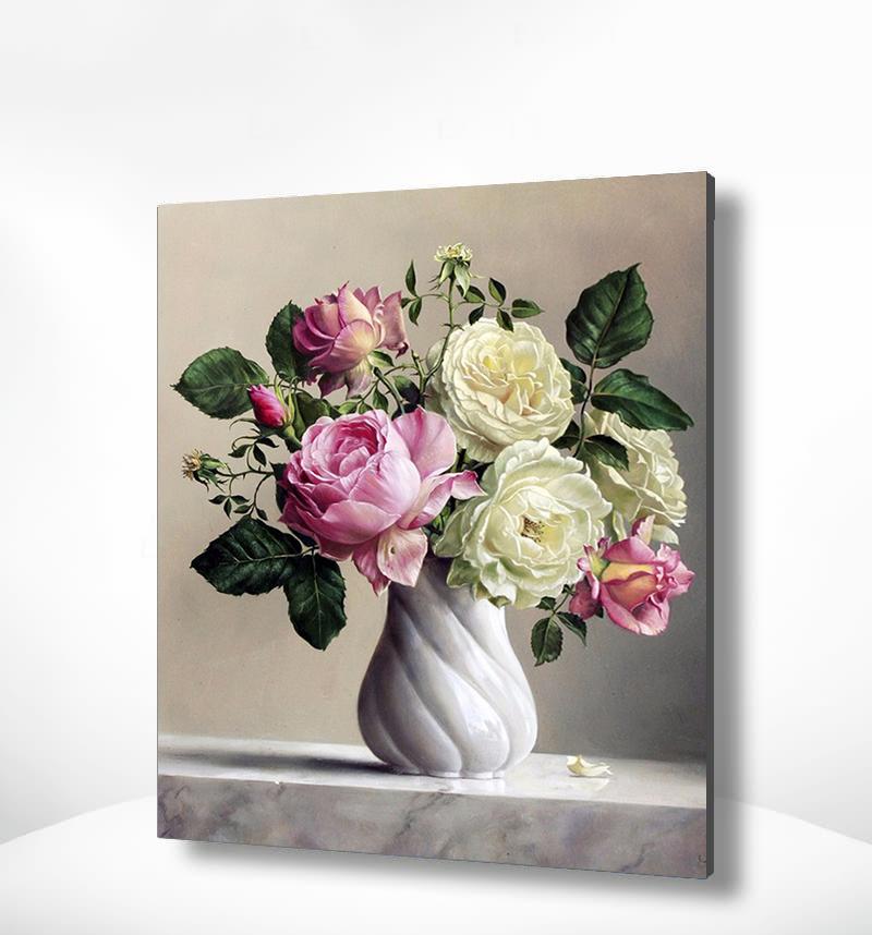 Malen nach Zahlen Rosen in weißer Vase