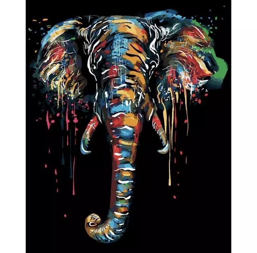 Malen nach Zahlen Schwarzer Elefant mit Farben