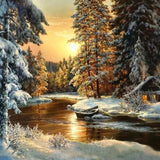 Malen nach Zahlen Sonnenuntergang mit Schnee