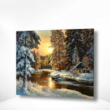 Malen nach Zahlen Sonnenuntergang mit Schnee