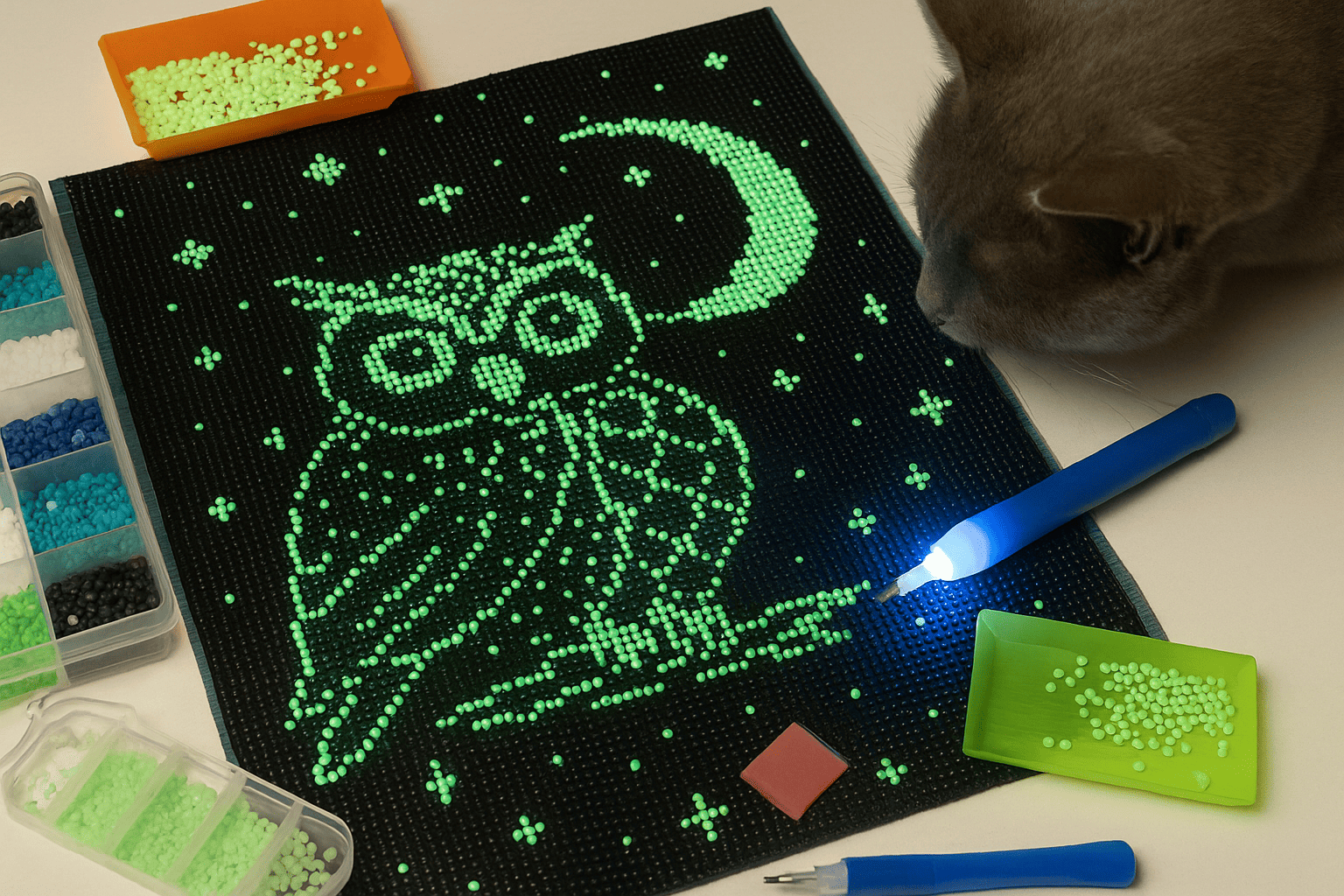 Diamond Painting mit leuchtenden Glow-in-the-Dark Sternen im Dunkeln