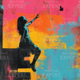 Diamond Painting Banksy farbenfroh – Mädchen mit Vögeln