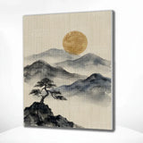 Diamond Painting Berge in Tinte mit goldenem Mond Japan