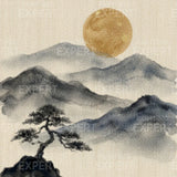 Diamond Painting Berge in Tinte mit goldenem Mond Japan