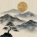 Diamond Painting Berge in Tinte mit goldenem Mond Japan