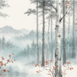 Diamond Painting Birkenwald im Nebel mit roten Akzenten Japan