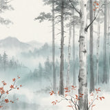 Diamond Painting Birkenwald im Nebel mit roten Akzenten Japan