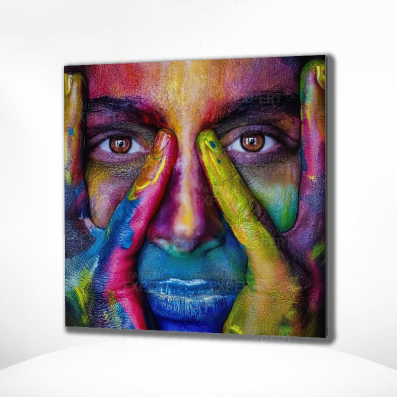 Diamond Painting Frau mit Farbflecken