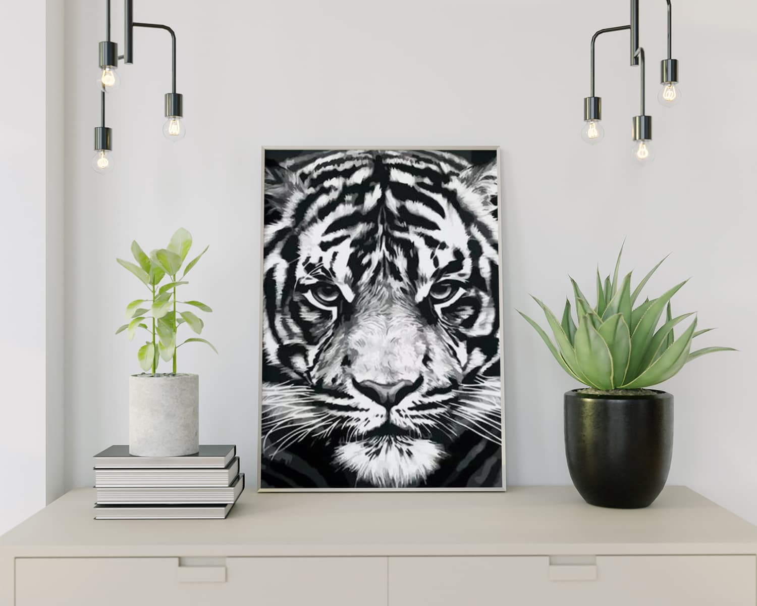 Diamond Painting Schwarz-Weiß Tiger