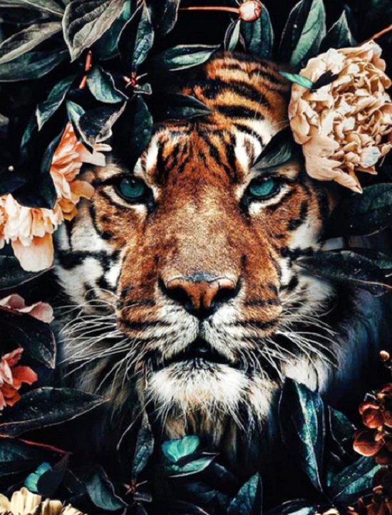 Diamond Painting Tiger mit Blumen