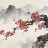 Diamond Painting Kirschblüten vor nebelverhangenen Berggipfeln – Japandi-Panorama Japan