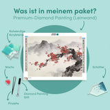 Diamond Painting Kirschblüten vor nebelverhangenen Berggipfeln – Japandi-Panorama Japan