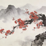 Malen nach Zahlen Kirschblüten vor nebelverhangenen Berggipfeln – Japandi-Panorama Japan