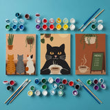 Malen nach Zahlen – 3 Mini-Gemälde - Gemütliches Katzencafé