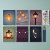 Malen nach Zahlen – 6 Mini-Gemälde - Laternen in der Dämmerung