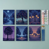 Malen nach Zahlen – 6 Mini-Gemälde - Obstgartennacht mit Sternen