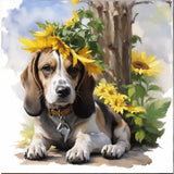 Diamond Painting Hund mit Sonnenblume