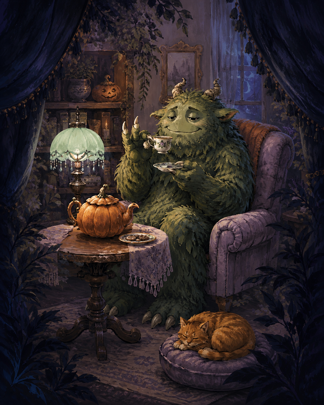 Malen nach Zahlen Auch Monster trinken Tee – Halloween-Motiv