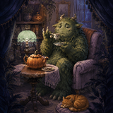 Malen nach Zahlen Auch Monster trinken Tee – Halloween-Motiv