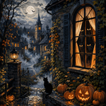 Malen nach Zahlen Augen im dunklen Fenster – Halloween-Motiv