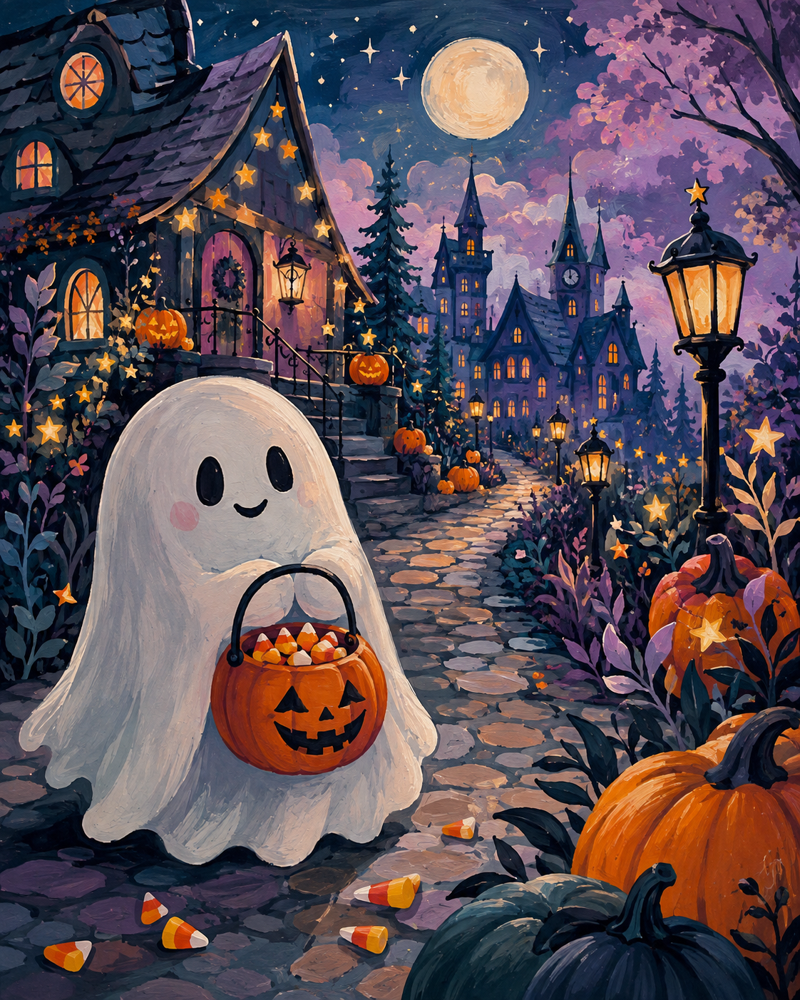 Malen nach Zahlen Bleib schaurig, kleiner Geist – Halloween-Motiv