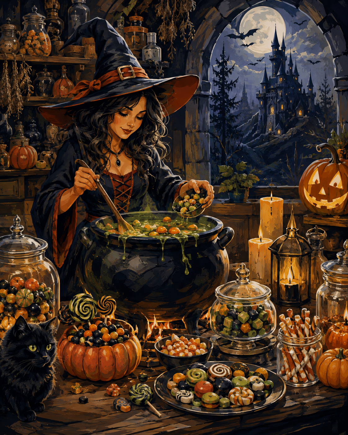Malen nach Zahlen Bonbons aus der Hexenküche – Halloween-Motiv