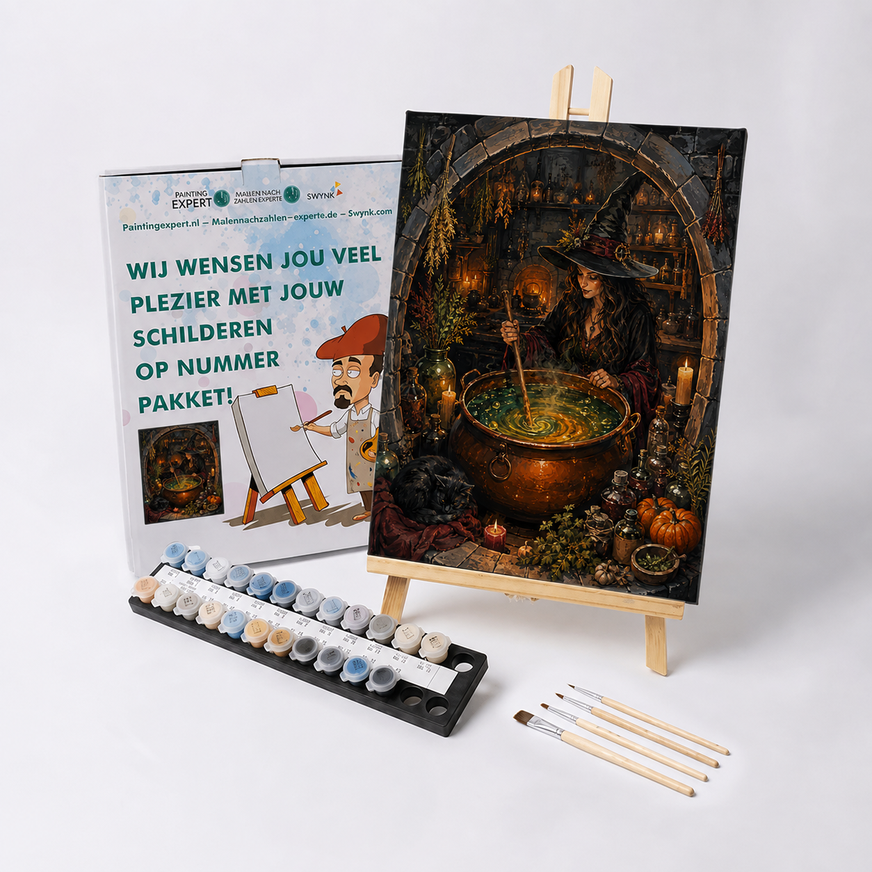 Malen nach Zahlen Brauen bei Kerzenlicht mit Farben und Pinseln