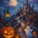 Malen nach Zahlen Burg der freundlichen Geister – Halloween-Motiv