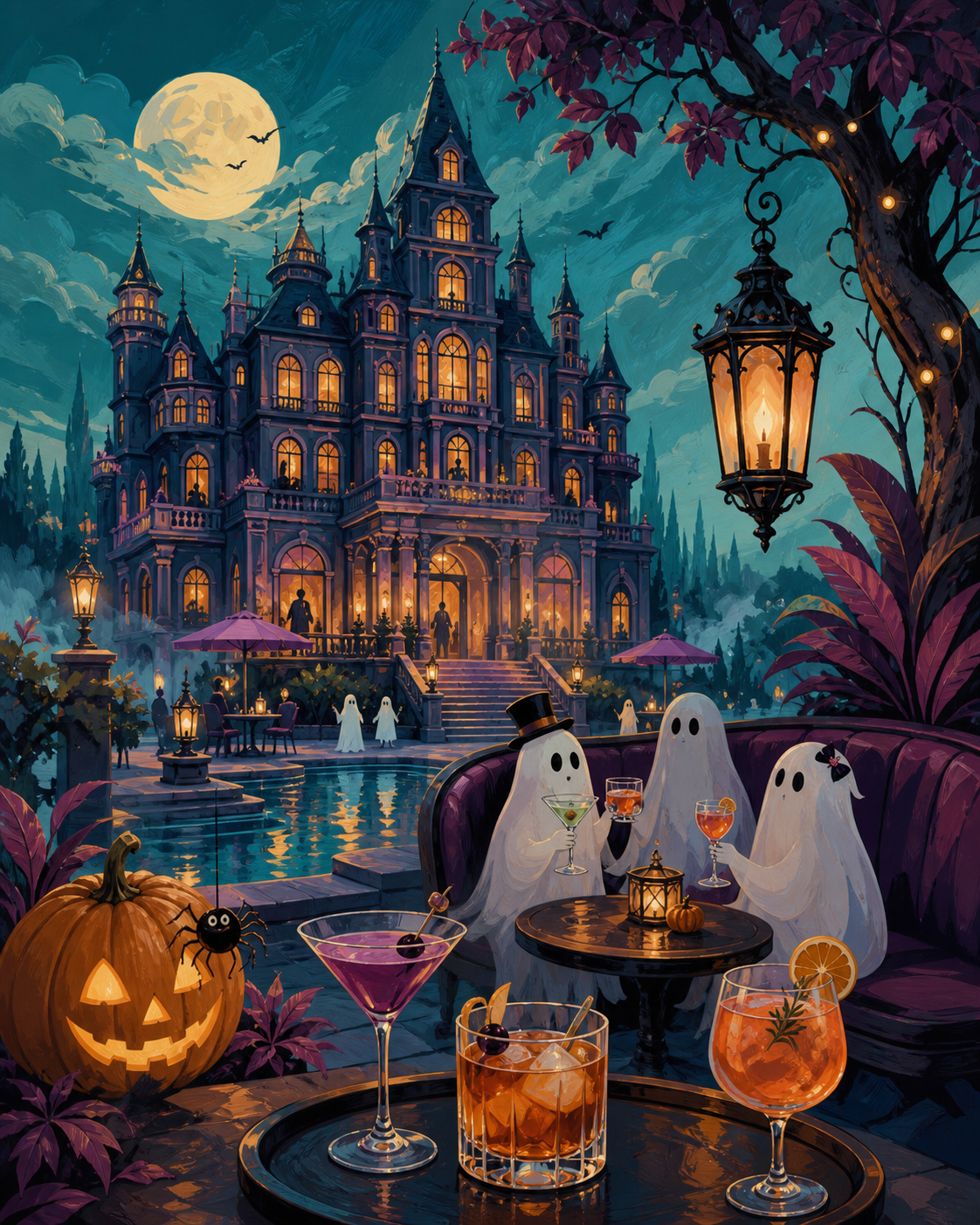 Malen nach Zahlen Cocktails im Spukhotel – Halloween-Motiv