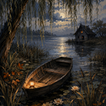 Malen nach Zahlen Das Boot unter den Weiden – Halloween-Motiv
