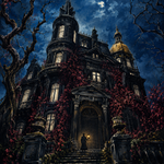 Malen nach Zahlen Das Geheimnis des schwarzen Herrenhauses – Halloween-Motiv