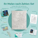 Inhalt des Malen-nach-Zahlen-Sets Das geheimnisvolle Cottage am Bach