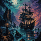Malen nach Zahlen Das Geisterschiff am schwarzen Riff – Halloween-Motiv