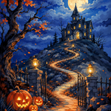 Malen nach Zahlen Das Haus auf dem Spukhügel – Halloween-Motiv