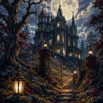 Malen nach Zahlen Das Herrenhaus im Mondwald – Halloween-Motiv