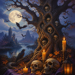 Malen nach Zahlen Der Baum der verlorenen Schädel – Halloween-Motiv