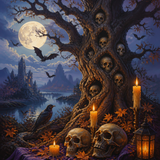 Malen nach Zahlen Der Baum der verlorenen Schädel – Halloween-Motiv
