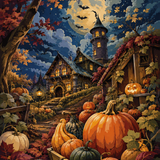 Malen nach Zahlen Der bunte Kürbishof – Halloween-Motiv