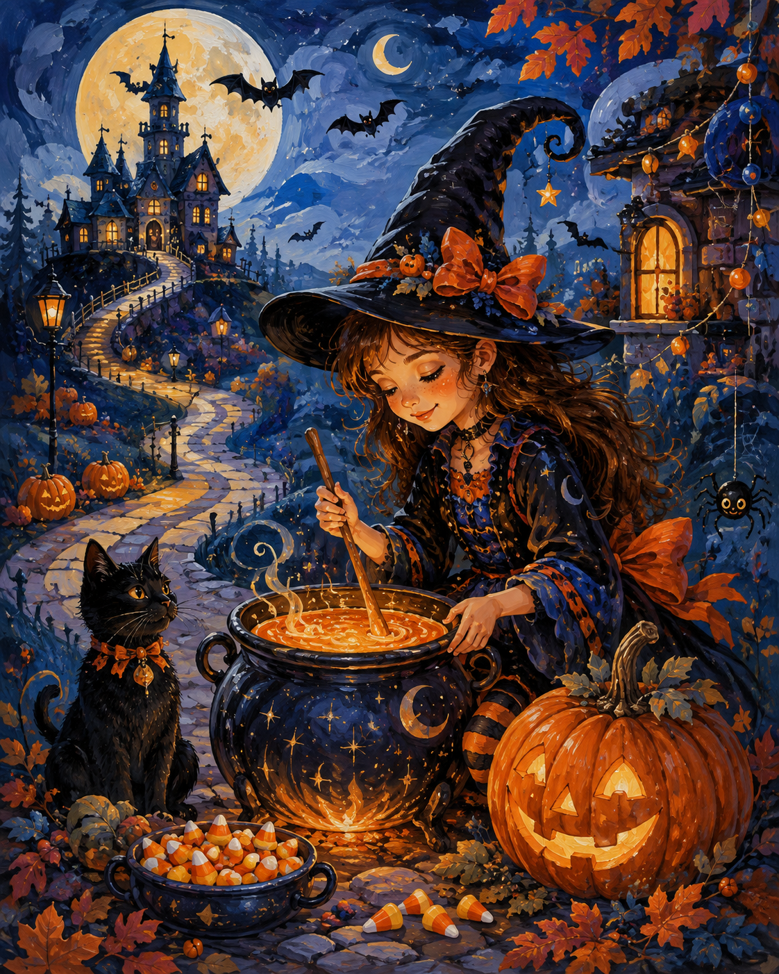 Malen nach Zahlen Der Charme der jungen Hexe – Halloween-Motiv