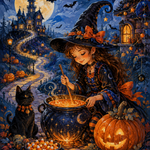 Malen nach Zahlen Der Charme der jungen Hexe – Halloween-Motiv